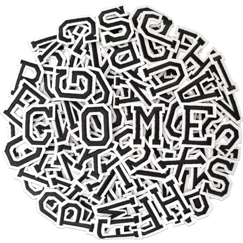 AXEN 52pcs Alphabet A to Z Patches Iron on Sew on Letters for Clothes Classic Black