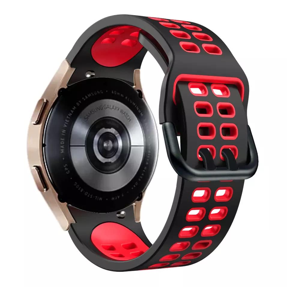 Image of FOLX FAG05 Sport Sport Ni-ke Airhole Silicone Strap Compatible for Samsung Galaxy Watch 4 Band & Galaxy Watch 5 Band 44mm 40mm /Watch 5 Pro Bands 45mm /Galaxy Watch 4 Classic Bands 46mm 42mm,20mm Sport Strap Wristbands for Men Women Unisex (BLACK & RED)