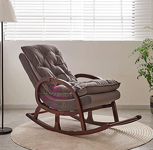 Image of CRAFTCITY | Solid Wood Rocking Chair - Deck, Reading, Sun Lounger, Rest, Bedside, Leisure Backrest - Pregnant Women Recliner for Bedroom and Living Room