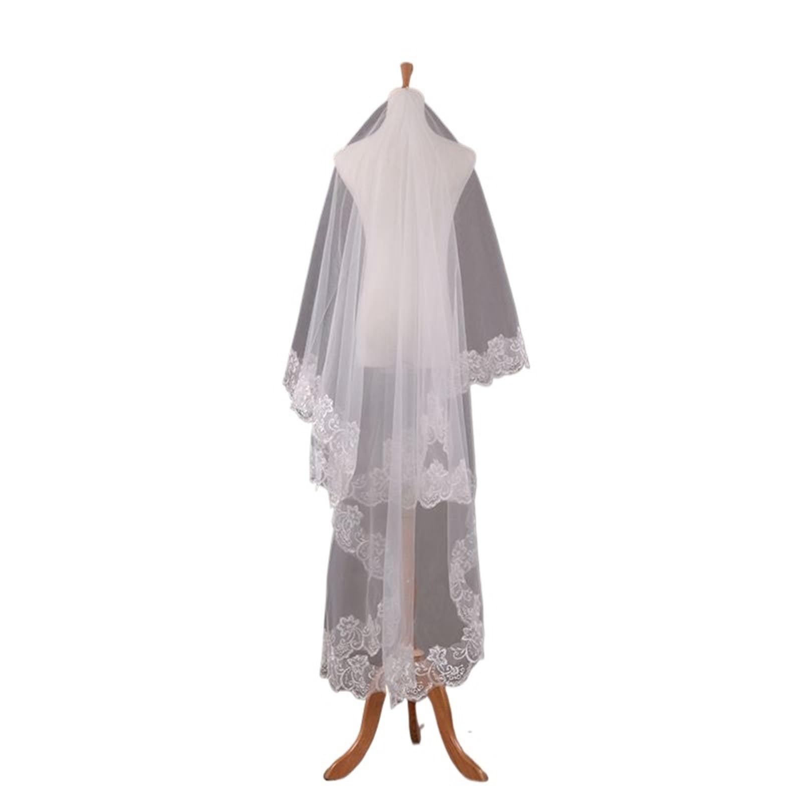 ZXGRfdefa gauze headscarf, White Lace Edge Bridal Veil Cheap Wedding Accessories Without Comb(200cm)