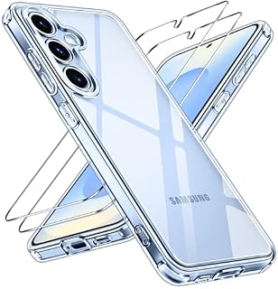 ivoler Nie Vergilbung Klar Hülle für Samsung Galaxy S25 5G, 1 Handyhülle mit 2 Stück Panzer Schutz