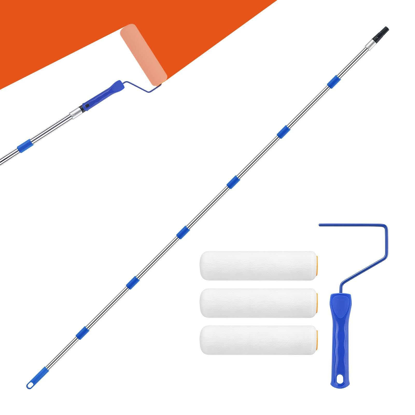 Kit de Rodillo de Pintura Cepillo Liso De Cerdas Finas Con Poste Extensible