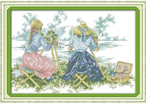 Kit point de croix débutant broderie imprimée 11CT peinture de fille toile 40x50