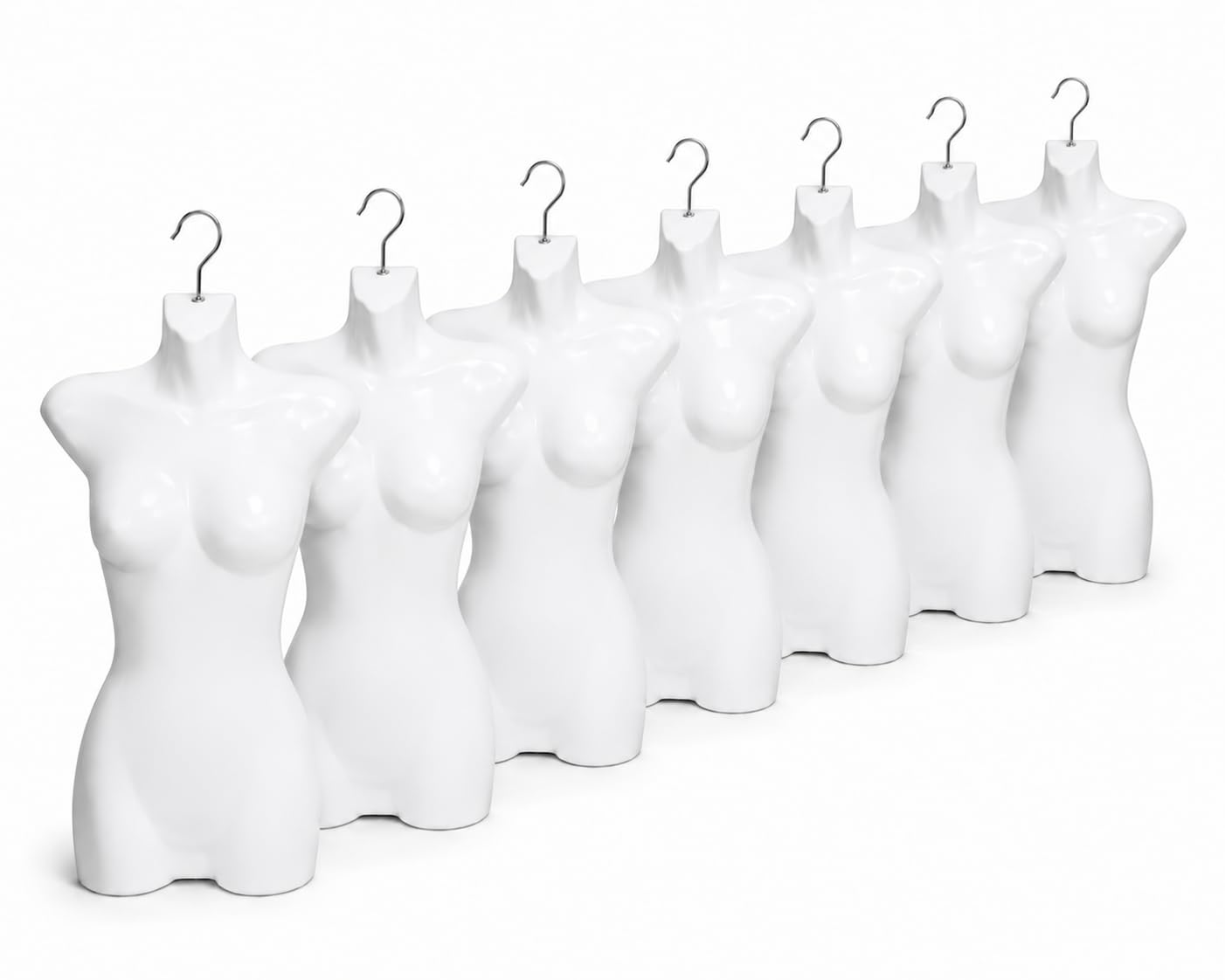 Juego de 7 torso femenino para mujer, 70 cm, de plástico, parte superior del cuerpo, semiplástico, en color blanco, busto maniquí, cuerpo semiplástico, figura de muñeca, 7 maniquíes con gancho