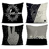 Tropical Leaves Pack of 4 Decorative Throw Pillow Covers Cozy Soft Geometric Pattern Linen Pillowcases Square Covers for Modern Homes Cushion Couch Sofa Bedroom Living Room 18x18 Inch (Black)
