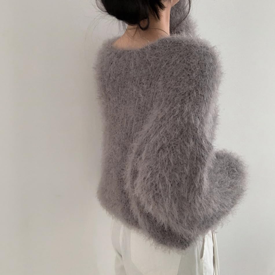 Image of Mohair Cardigan for Women - Fuzzy Open Front Oversized Faux Fur Coquette Sweater