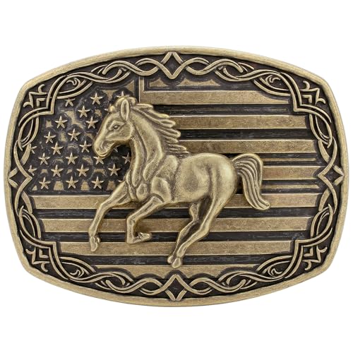 Image of HUABOLA CALYN Long Horn Bull Belt Buckles for Men Women American Flag Texas Star Belt Buckles