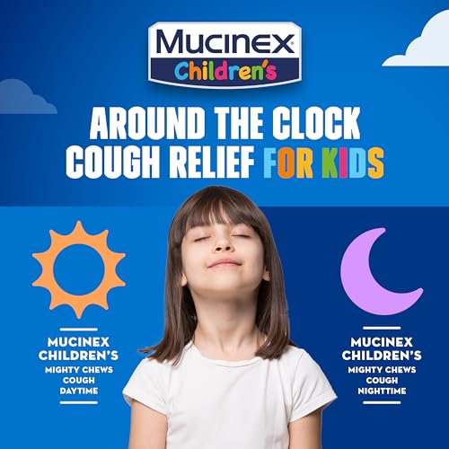 Mucinex Children's Mighty Chews Kids Cough Medicine Daytime And Nighttime Value Pack, Easy to Dose Cough Suppressant For Kids with Dextromethorphan, Mixed Berry Flavor, 32 Medicated Chewable Tablets - image 7