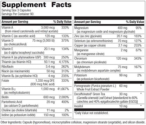 Bariatric Advantage Ultra Multi Without Iron, High Potency Daily Multivitamin for Bariatric Surgery Patients with 22 Essential Vitamins and Nutrients - 270 Capsules, 90 Servings