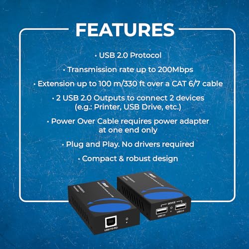 image for OREI USB 2.0 Over Ethernet Cat5e/6 Extender LAN Upto 330 Feet - Extend
