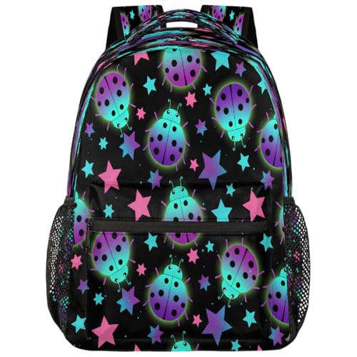 Mochila escolar de viaje para portátil 15.6 ligera con estampado de mariquita