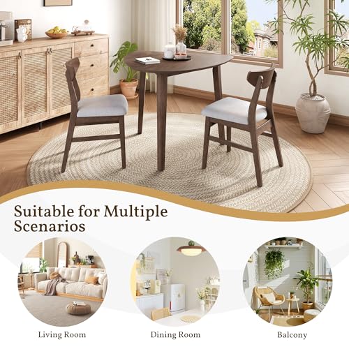 Image of Merax 3-Piece Modern Dining Set, Triangular Side Table & 2 Curved Wood Chairs, Minimalist Space-Saver for Small Living Room, Kitchen, Easy Assembly, Brown