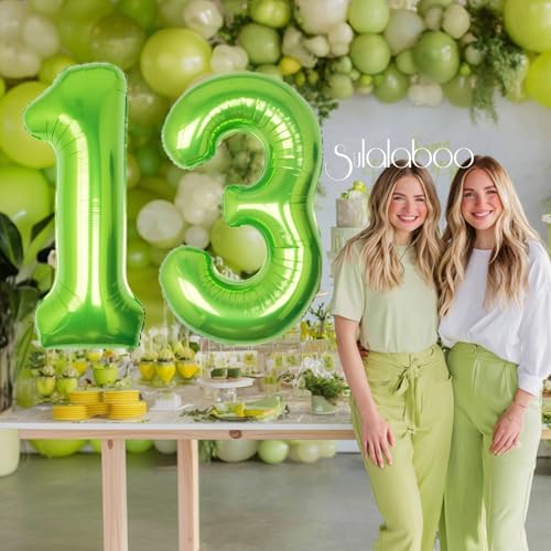 Image of 40 Inch Green Number 13 Balloon Lime Big Large Helium Number 0-9 | Giant Digital 13th Foil Mylar Party Balloon for Birthday Party Anniversary Graduation Decorations