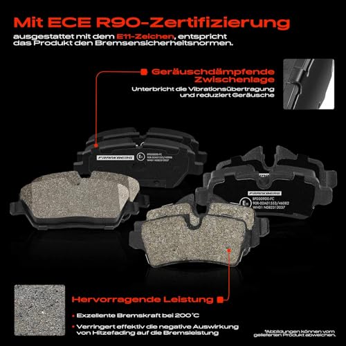 Frankberg Bremsensatz inkl. 4x Bremsscheiben + 8x Bremsbeläge Vorne Hinten Kompatibel mit Min.i R56 Min.i Cabriolet R57 Replace# 34116767144, 34116774050