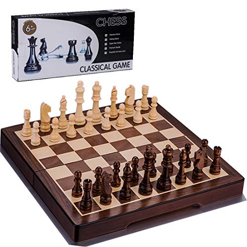 Doublefan Chess Set Wooden Board with Folding Classical Chess Case for Adults