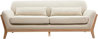 Miliboo Yoko - Sofá escandinavo de 3 plazas (tejido beige y madera clara)