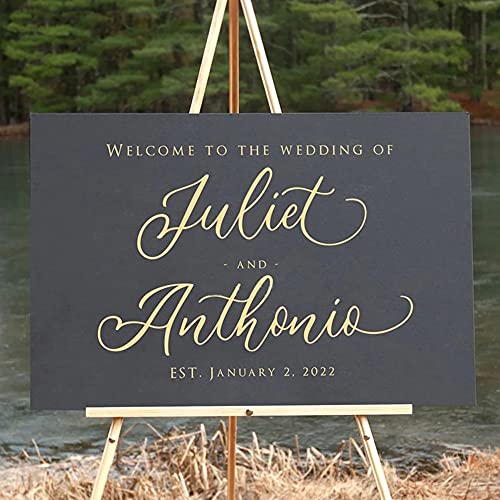 Personalizado Cursiva Fuente De La Boda Pegatinas De Vinilo Personalizado El Nombre Y La Fecha Mural, Cartel De Bienvenida De Placa Removible Decal Decoración55x44cm