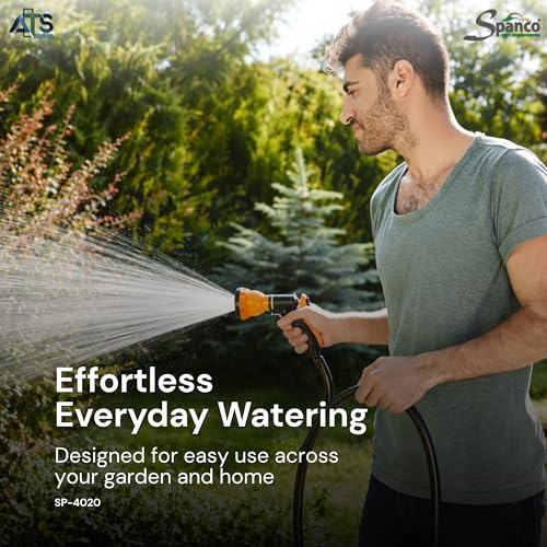 Image of Spanco 8-Pattern Garden Hose Spray Gun (SP-4020) | High Pressure Water Spray Nozzle for Plants, Car Wash, Balcony Cleaning & Pet Bath | Adjustable Water Flow, Lock Trigger, Universal Hose Connector