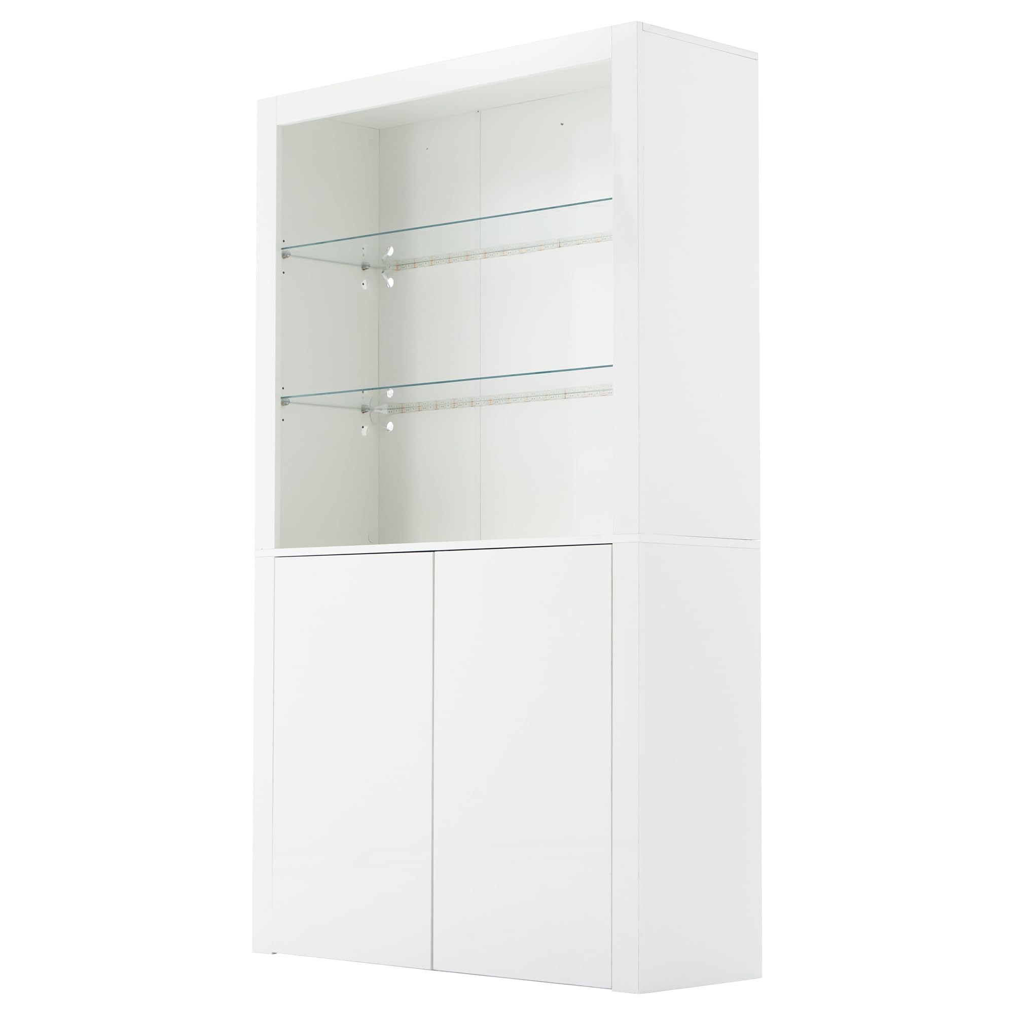 Vetrina bianca lucida, 100 x 35 x 170 cm, ripiano laterale per divano, con ripiano in vetro temperato, mobile verticale per soggiorno