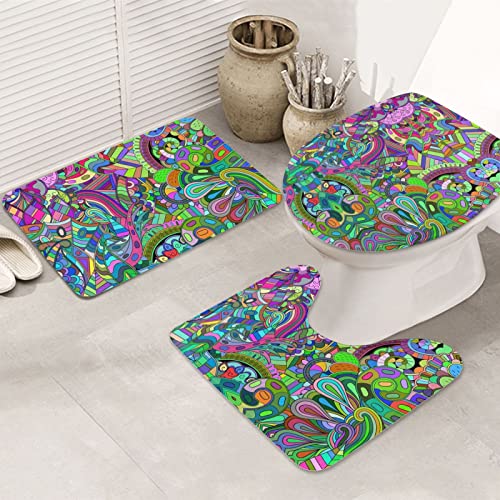 Graffiti Print Rug Mats Pads Badvorleger Badteppich Set 3-teilig + Konturteppich + Toilettendeckelbezug