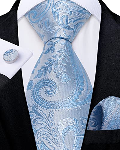 Image of DiBanGu Silk Zipper Ties for Men,Paisley Solid Plaid Pre-tied Tie and Pocket Square Cufflinks Set Formal Adjustable Necktie