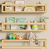 TidyCorner Floating Shelves for Wall, Nursery Book Shelves 4.72 inches Wide Set of 3, Wall Mounted Bookshelf for Kids Room Decor, Floating Shelves for Kitchen Spice Rack(Natural Wood)