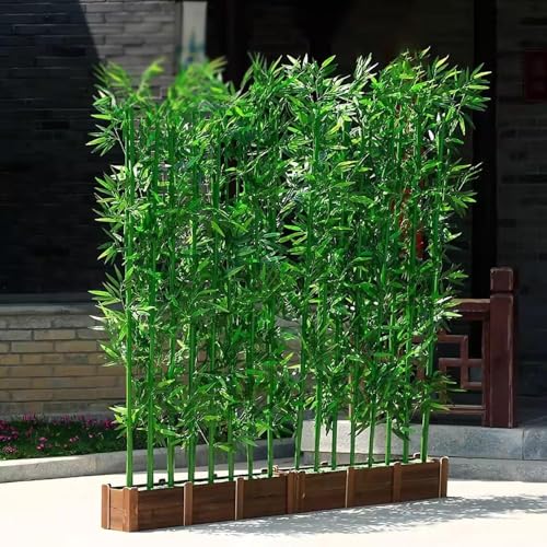 SAFWELAU Pantalla de plástico Planta Artificial Exterior Falsas Hojas de Seda para Cerca de privacidad Interior/Exterior, 6 pies Palo de bambú Falso con Base(1m Tall,80x18x18.5cm-14 Pole)