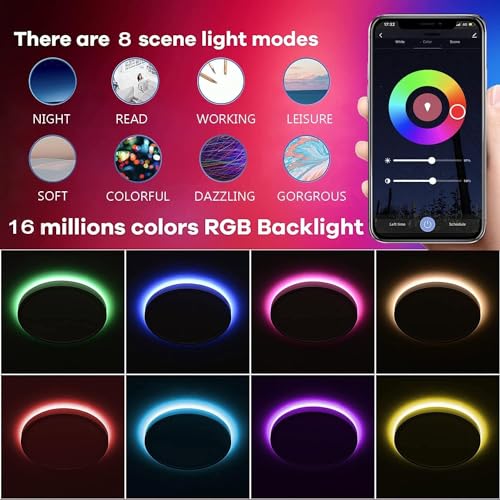 Smart LED Deckenlampe Wohnzimmer Schwarz (GA300-24W)  
RGB Funktionalität App Steuerung Alexa und Google Assistant Kompa