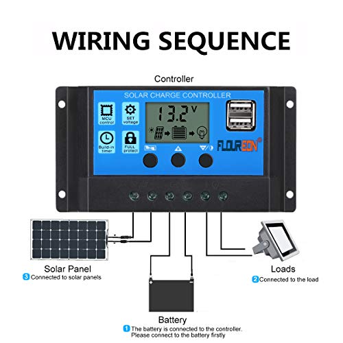 External Battery Pack,FLOUREON 30A Solar Charge Controller Solar Panel Battery Intelligent Regulator Blue - Thumbnail 3