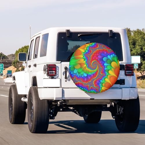 Image of Tie Dye Abstract Rainbow Color Spare Tire Cover Dust-Proof Wheel Tire Cover Fit Trailer, RV, SUV and Many Vehicle 15 Inch