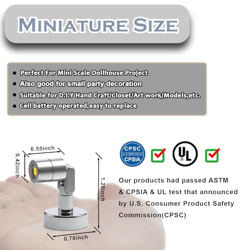 Image of Suzeyar Metal Miniature LED Light,Tiny Spot Light with Magnet Base,Battery Operated LED Lights,Wireless Miniature Spot Light for Artwork Painting,Jewelry Showcase,DIY Hand Craft (Cool White)