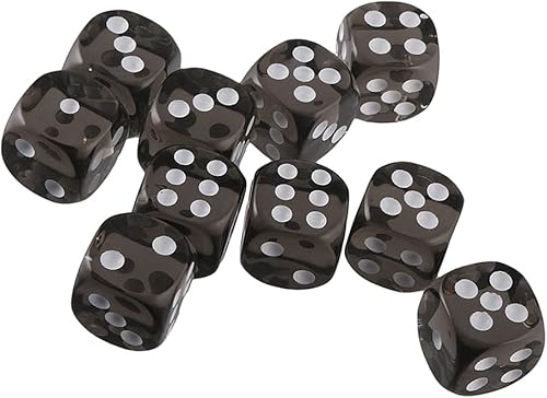 10 dados poliédricos  Dados acrílicos D6 (0.630 in) para juegos de mesa RPG, MTG, DND, (negro transparente)