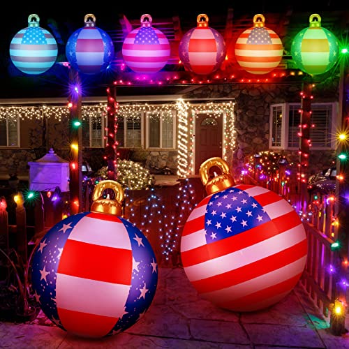 Jetec 2 Pcs Led 24 Inch Giant Patriotic Inflatable 4Th Of July Ball Ornaments Pvc Independence Day Light Up Outdoor Inflatables Decorations For Memorial Day Yard Lawn Garden Porch Pool Tree Decoration #TOP5