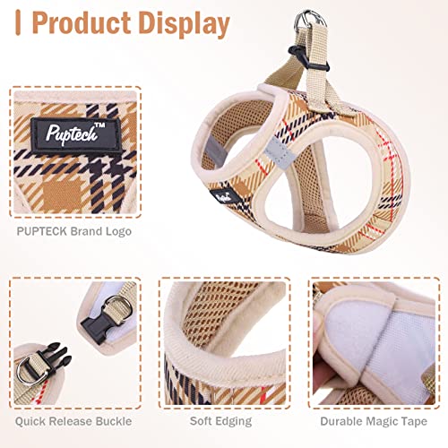 Pupteck Dog Harness And Leash Set For Small Medium Dogs No Pull Step-In Soft Mesh Puppy Cat Vest Harnesses Reflective At Night, Plaid Pattern Beige S #TOP2
