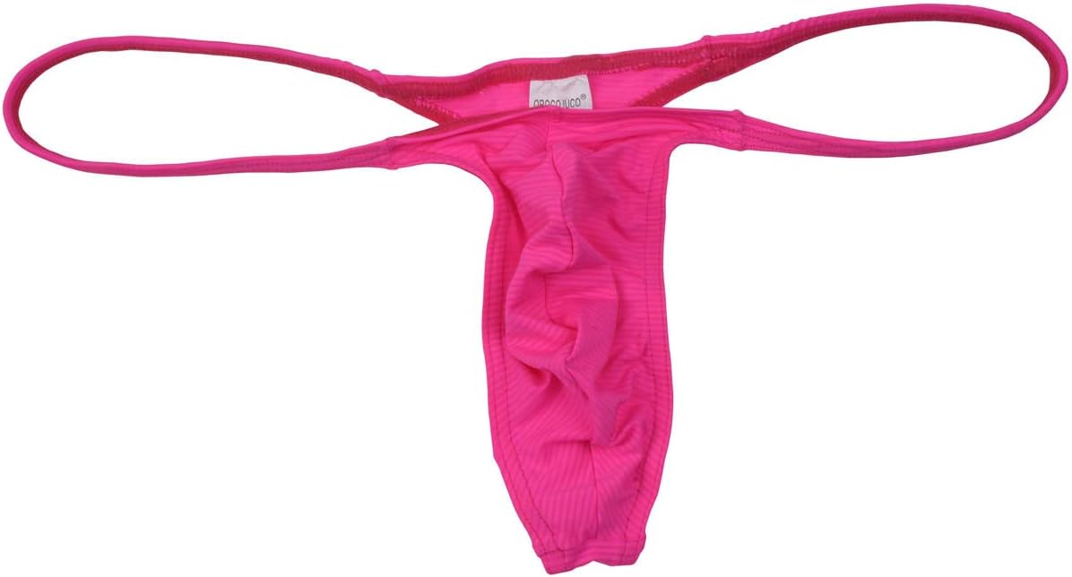 OROCOJUCO Men Spandex Micro Thong Shadow Stripe Narrow Pouch Underwear String Mini Bikini Jockstrap T-back