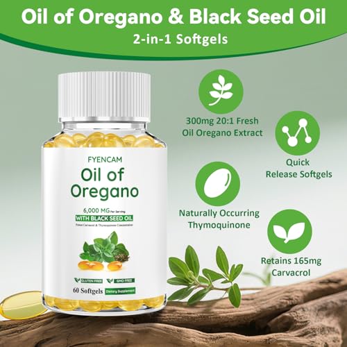 FYENCAM-Oil-of-Oregano-with-Black-Seed-Oil-6000mg-Oregano-Oil-Capsules-Organic-with-Carvacrol-Thymoquinone-2-in-1-Supplement-for-Immune-Health-Non-GMO-Easy-to-Swallow