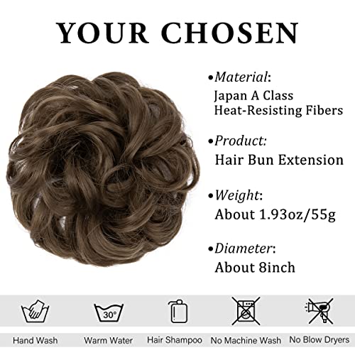Cjl Hair Large Messy Bun Hair Piece Wavy Curly Scrunchies Synthetic Chignon Ponytail Hair Extensions Thick Updo Hairpieces For Women (Wavy, Curly, Medium Brown) #TOP1