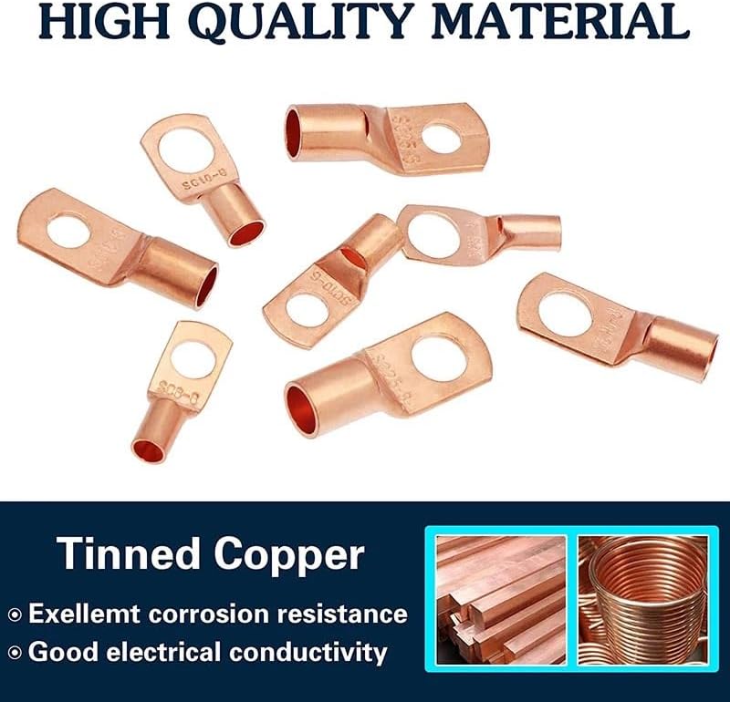 60PCS SC Terminals lug Tinned Copper Tube Lug Ring Seal Battery Wire Connectors Cable Crimped