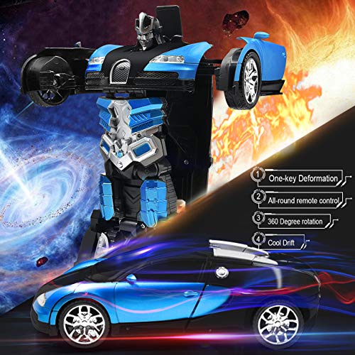 Trimnpy Rc Cars Robot For Kids Remote Control Car Transformrobot Gesture Sensing Toys With One-Button Deformation And 360°Rotating Drifting 1:14 Scale , Best Gift For Boys And Girls (Blue) #TOP1