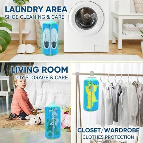 Image of QONETIC Shoe Washing Machine Bag | Reusable Laundry Shoe Bag for Washer & Dryer | Durable Zipper Mesh Bag for Sneakers & Delicates | 360 Deep Cleaning Organizer (Blue)