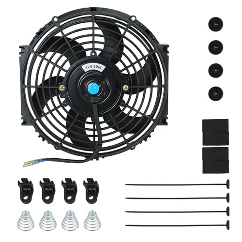 10inch 12V Universal Slim Pull Push Electric Radiator Cooling Fan with Mounting Kit Black