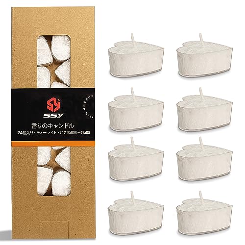 ティーライトキャンドル 桜の香り Tea Light Candles 24個 ミニアロマキャンドル 無煙 ろうそく ホワイト キャンドル ハート型 ろうそく 小屋/ウェディング/クリスマス/ホームインテリア (白-桜-心形)