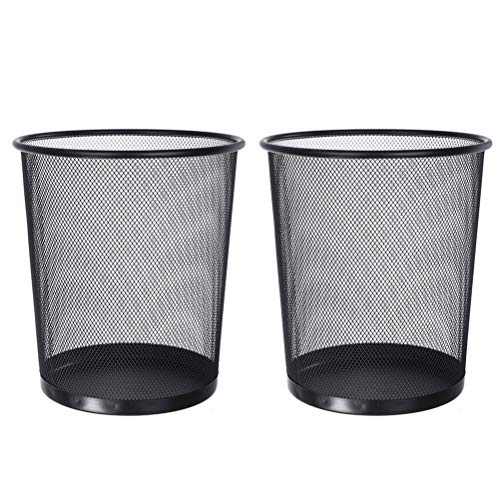 STOBOK Metal Mesh Wastebaskets Round Open Top Waste Basket Bin Trash Can for Office Home 27x26x19cm 2 Pack Black