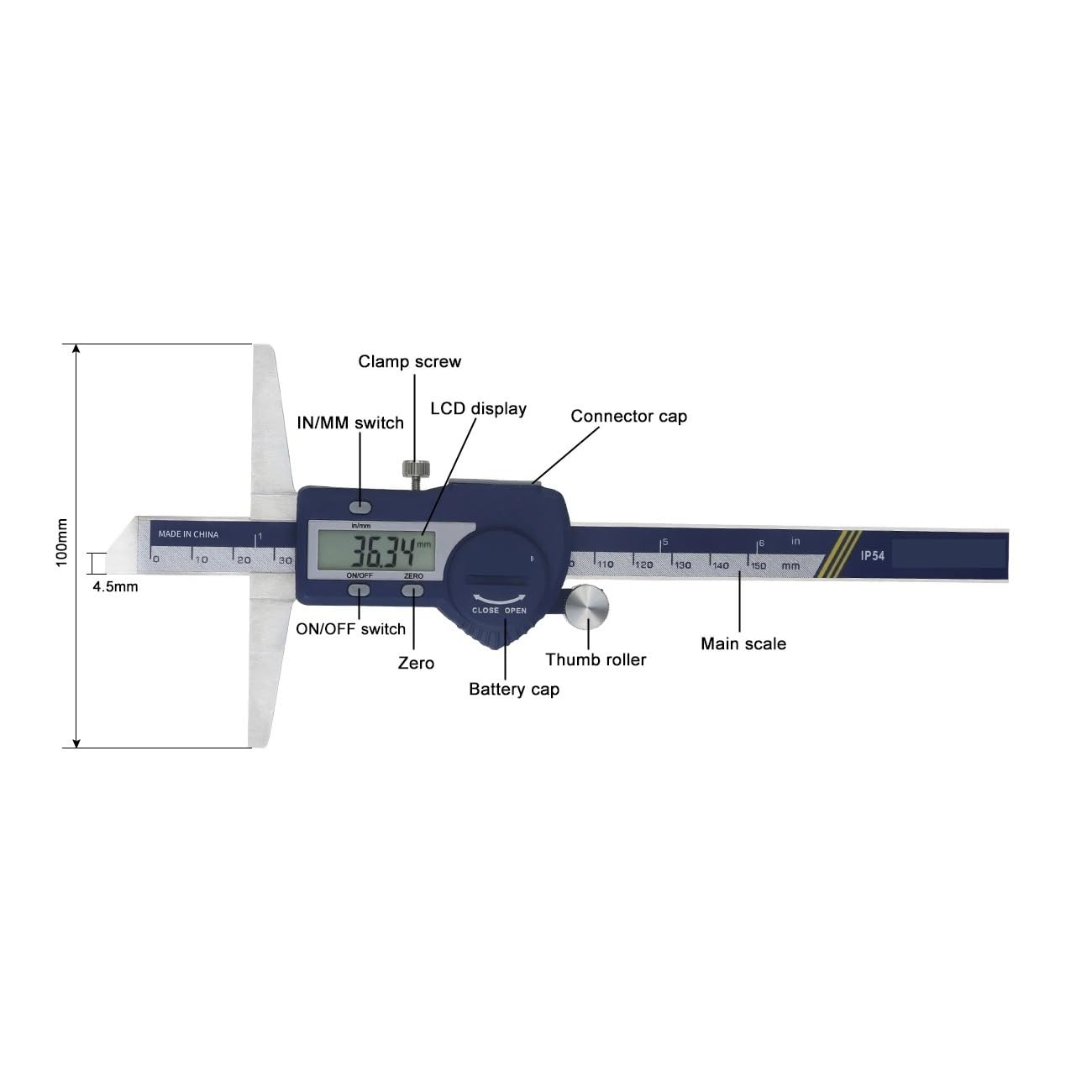 Calibrador Vernier Digital de profundidad acero inoxidable, 150/200/300mm, calibrador, micrómetro(0-300mm)
