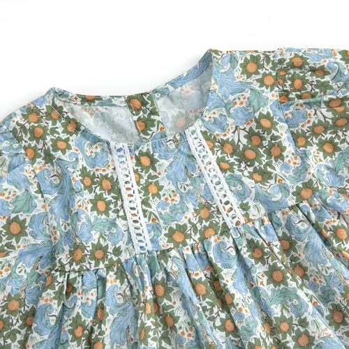 Curipeer Toddler Girls Short Sleeve Floral Dress Handmade Smock Toddler Outfit Dress for Spring and Summer Green 5T4