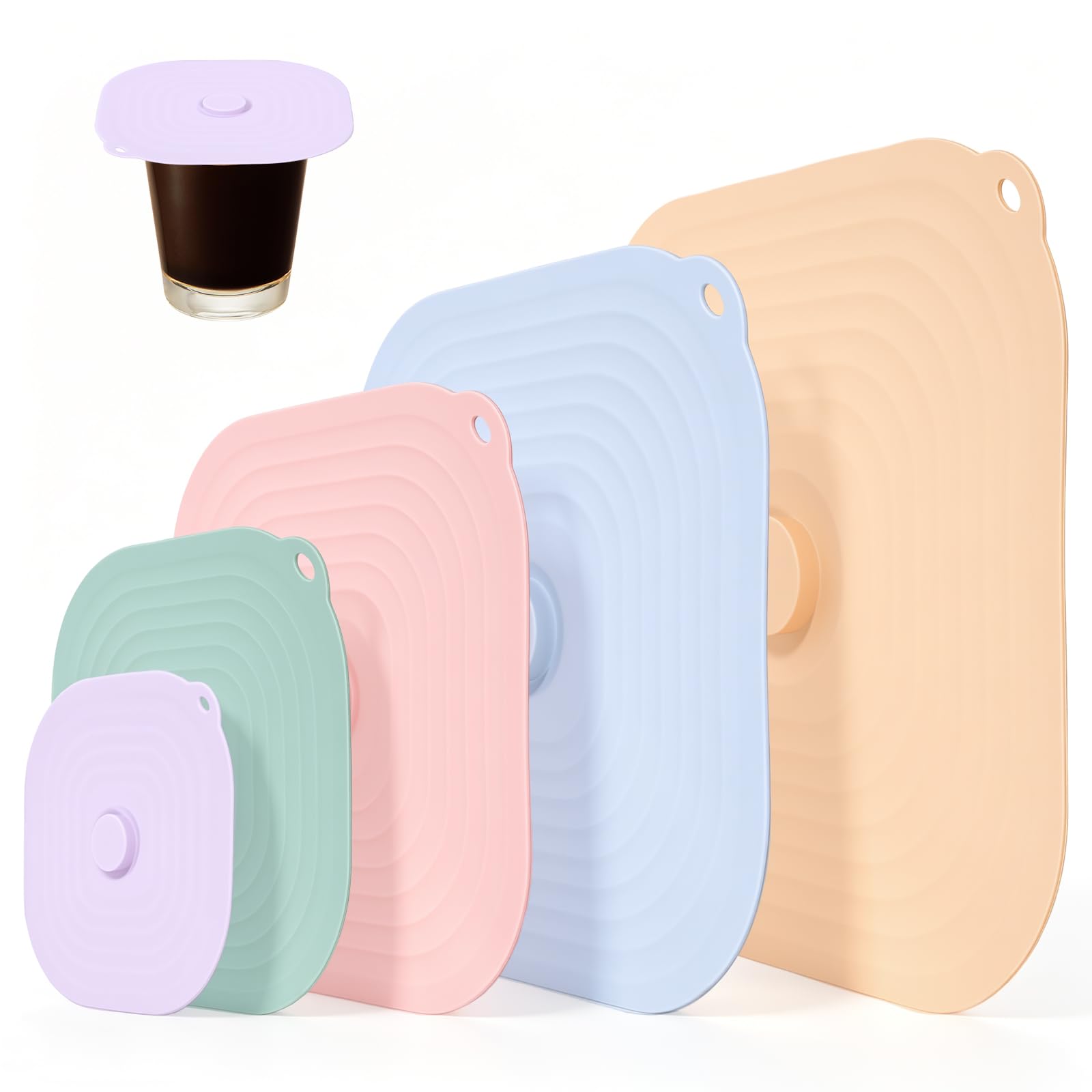 5Pcs Silicone Suction Lid for Bowl, Universal Food Sealing Lids, Cold and Heat Resistant Silicone Food Cover, Multi Size Airtight Lid, Microwave Splatter Covers with Handle for Pot Cup