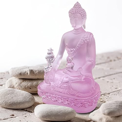 Miniatura 7 de Houlu Pequeña estatua de Buda de medicina de cristal para decoración interior del hogar, 4.33 pulgadas, figura de Buda curativa de cristal Liuli