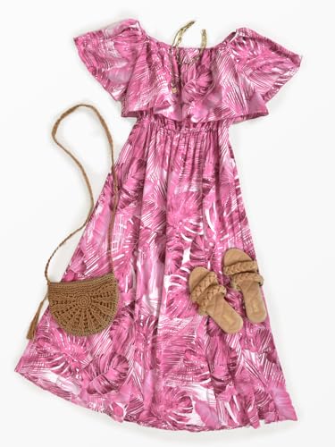 Image of CUPSHE Women Ruffle Floral Maxi Summer Dress Off Shoulder Short Sleeve Backless Flounce Bodice Slit Hem Beach Dresses