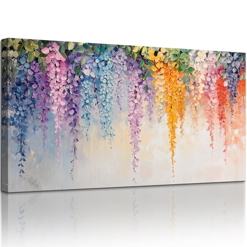 SERIMINO Wisteria Floral Wall Art, Colorful Wildflower Extra Large Artwork, Nature Botanical Prints Rustic Wall Decor, Modern Plant Landscape Pictures for Living Room Bedroom Dining Room 30"X60"