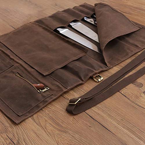 Large Chef’s Knife Roll Bag, Heavy Duty Waxed Canvas Knife Carrier, 11 Pockets Kitchen Cooking Tools Storage Case, Easily Carried By Shoulder Strap Forprofessional Chefs, Culinary School Students #TOP1